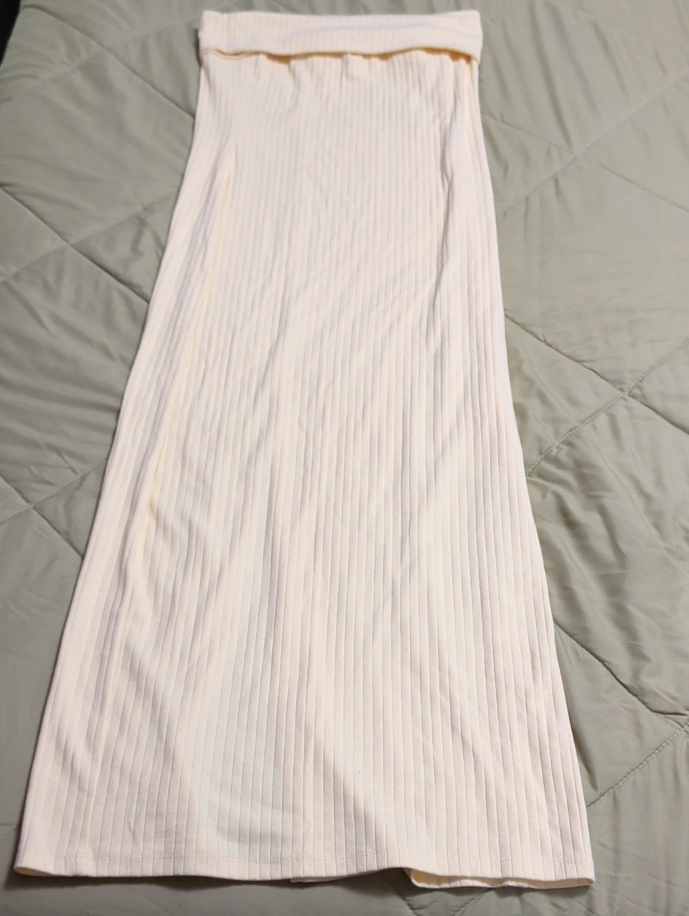 Cream Ribbed Maxi Strapless Dress- Women's Stretch Column Dress